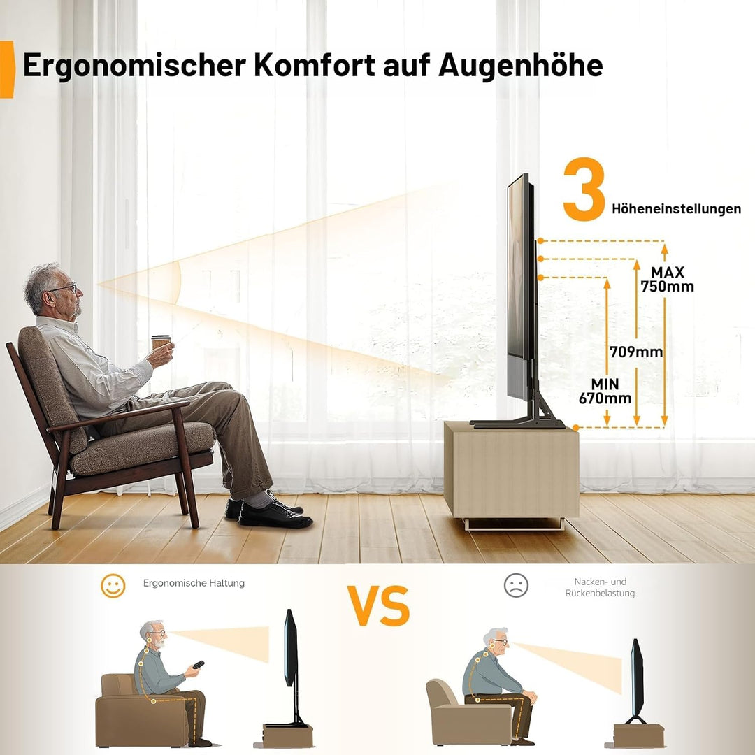 Perlegear Universal TV Standfüsse Füsse für 22-70 Zoll Fernseher, Tisch TV Ständer Standfuss mit 3 H