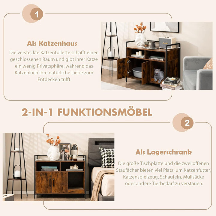 GOPLUS Katzenschrank, Katzentoilette mit Doppeltüren & stabilem Metallrahmen & Kratzbrett & 2 Fächer