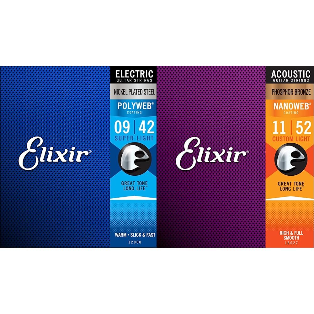 Elixir® Saiten E-Gitarrensaiten mit POLYWEB® Beschichtung, Super Light (.009-.042) & 16027 Saiten Ph