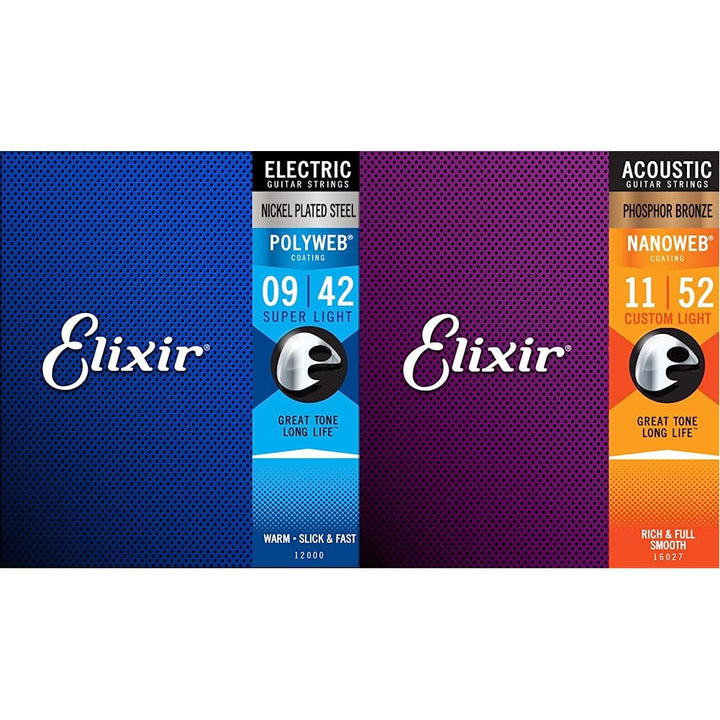 Elixir® Saiten E-Gitarrensaiten mit POLYWEB® Beschichtung, Super Light (.009-.042) & 16027 Saiten Ph