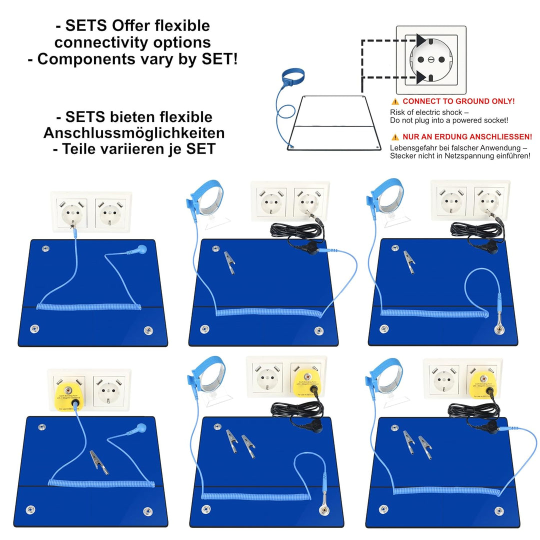 60×60 cm ESD SET Antistatische Arbeitsmatte Tischmatte Unterlage | Tragbar & Faltbar + Erdungstecker