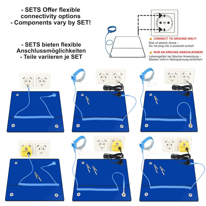 60×60 cm ESD SET Antistatische Arbeitsmatte Tischmatte Unterlage | Tragbar & Faltbar + Erdungstecker