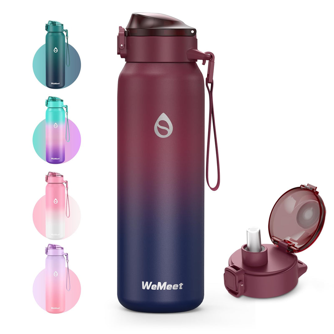 Thermosflasche mit Abnehmbarem Strohhalm 700ml, 18/10 Edelstahl Isolierflasche, BPA-frei Wasserflasc