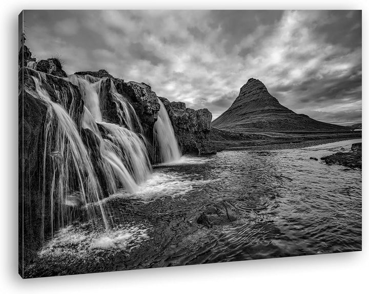 deyoli atemberaubende Wasserfälle in Island Format: 80x60 Effekt: Schwarz/Weiss als Leinwand, Motiv