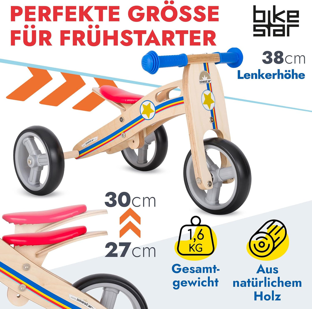 BIKESTAR Mini Kinder Laufrad Holz Lauflernrad mit DREI Rädern für Jungen und Mädchen ab 1 – 1,5 Jahr