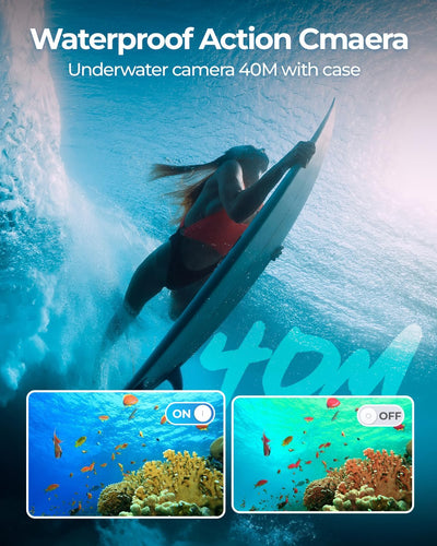 TIMNUT 4K 60FPS Action Cam, Unterwasserkamera mit 64G SD Karte 48MP HD WiFi Kamera mit EIS 40M Wasse