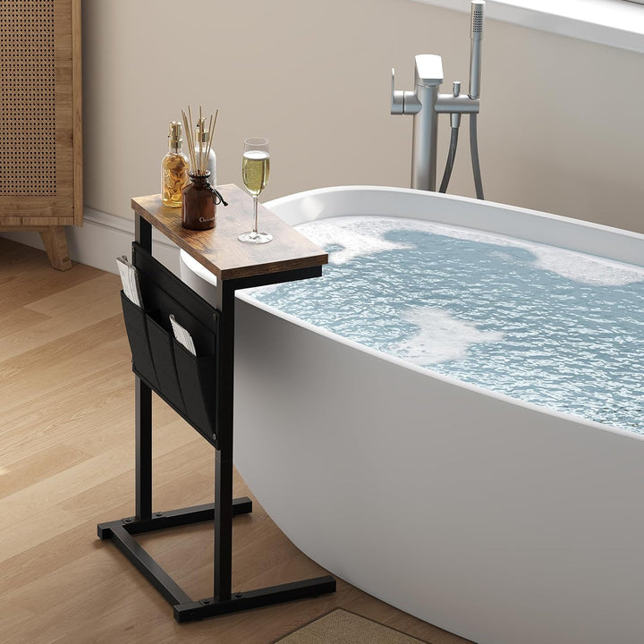 HOOBRO C-Form Beistelltisch, Sofatisch, Nachttisch, Snacktisch, mit 4 Oxford-Stofftaschen für kleine