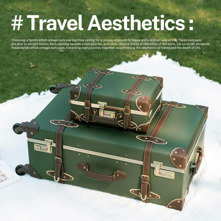 Urecity Koffer Vintage mit 4 Rollen Trolley Koffer Reisekoffer Leicht Retro Hartschalen Koffer 2-Tei