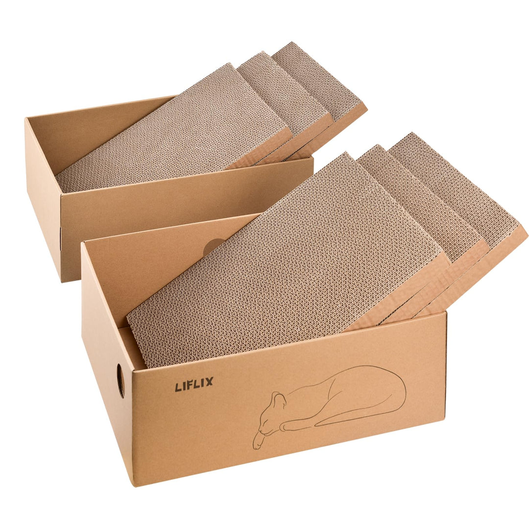 6 STK. Kratzbretter mit 2 Boxen, 43.5×33.5×15.5cm Kratzpappe für Katzen mit hochwertiger Karton, 6 S