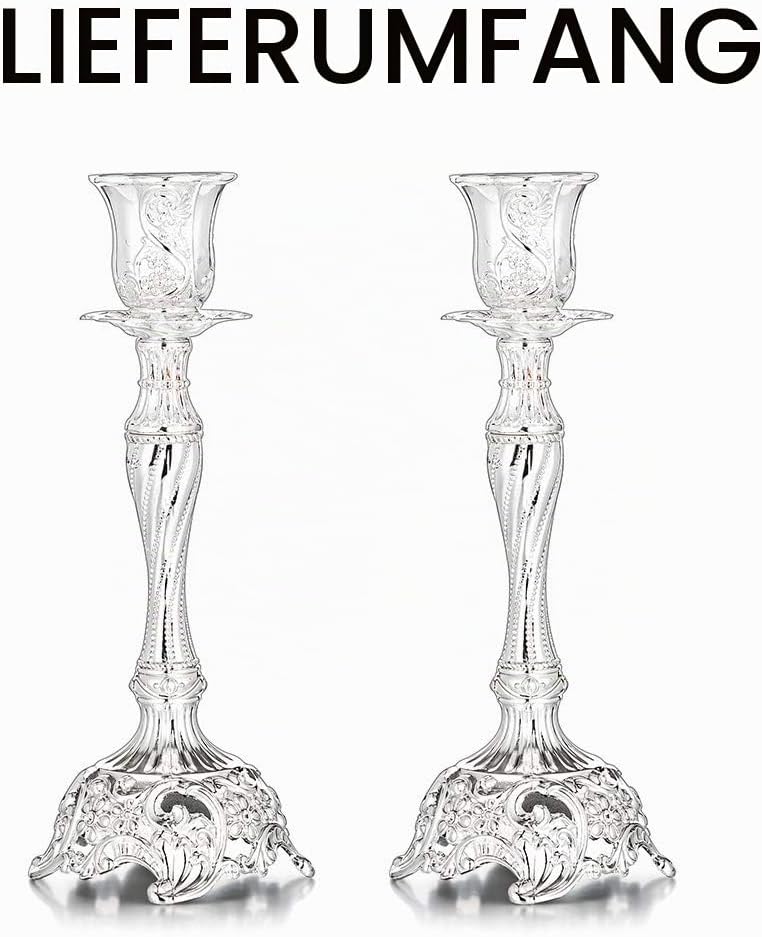 Sziqiqi 2er Set Kerzenständer Kerzenhalter Kerzenleuchter in Silber für schabbat Kerzen, Metall Deko