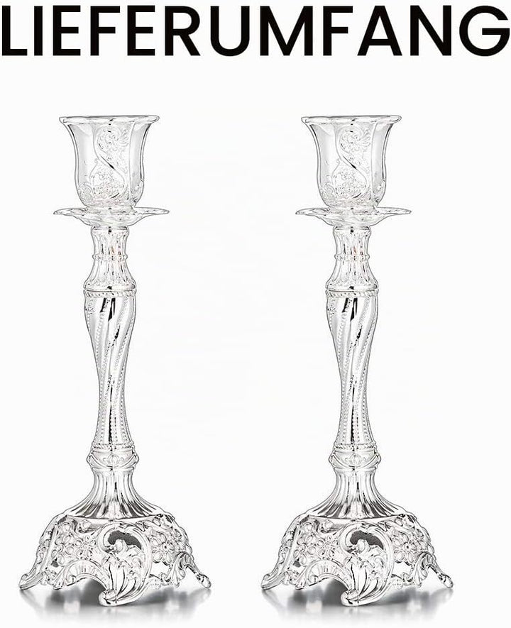 Sziqiqi 2er Set Kerzenständer Kerzenhalter Kerzenleuchter in Silber für schabbat Kerzen, Metall Deko
