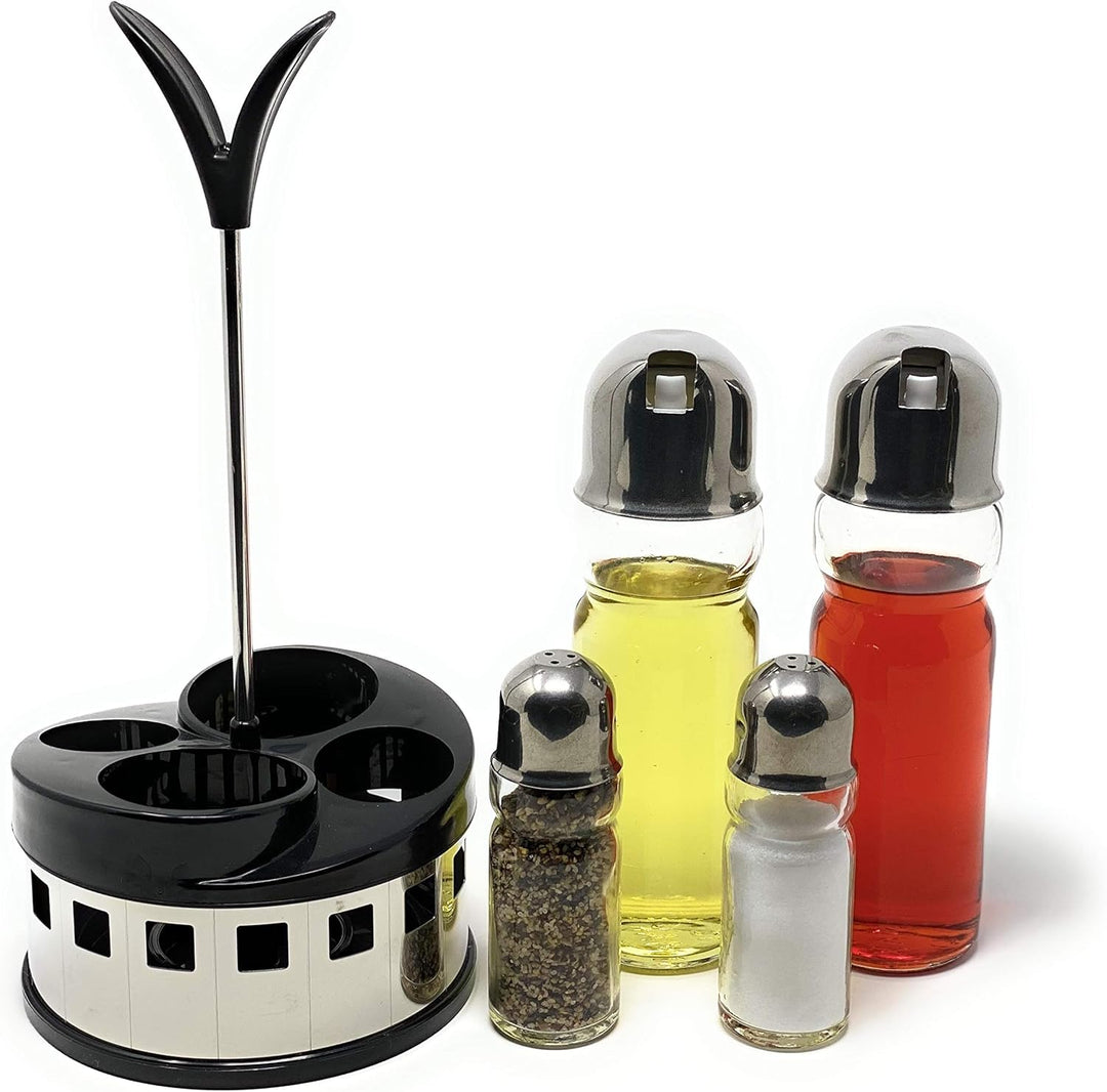 Menage Essig und Öl Spender Glas Salz Pfeffer Set Edelstahl 209 Silber Glas Ölspender
