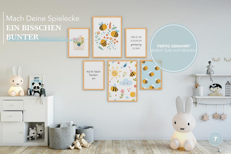 Papierschmiede® Bilder Kinderzimmer Kids Mood Poster Set Bienen, Gerahmte Bilder fürs Kinderzimmer i