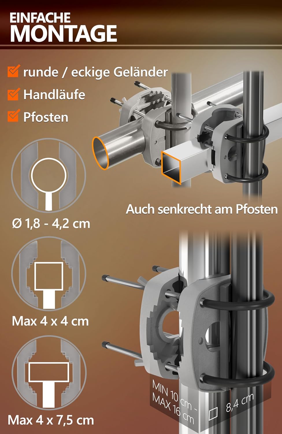 4smile SunnyJoy Sonnenschirm Balkon + Sonnenschirmhalter Balkongeländer + Sonnenschirm Schutzhülle -