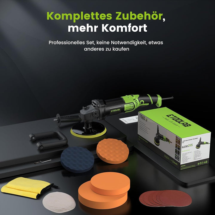 ETOOLAB Upgrade Auto Poliermaschine [2025 Verbessert] 1300W, 7 Variable Geschwindigkeit, 22 tlg, Pol