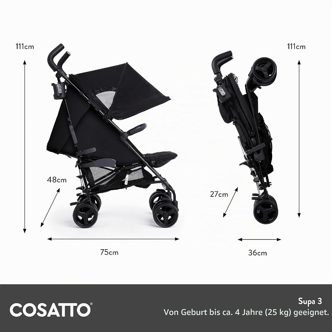 Cosatto Supa 3 Pushchair – Lightweight Stroller from Birth to 25kg - Compact Fold, Shopping Basket,