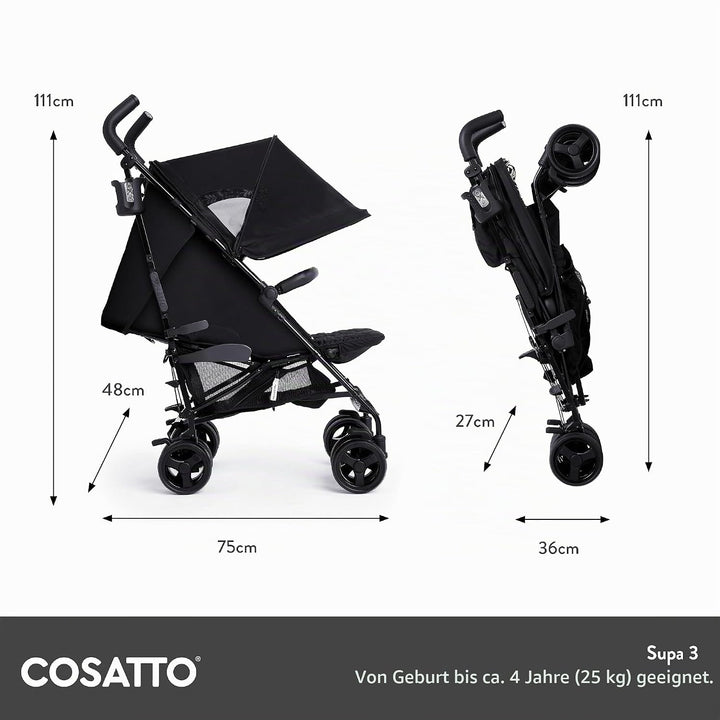 Cosatto Supa 3 Pushchair – Lightweight Stroller from Birth to 25kg - Compact Fold, Shopping Basket,