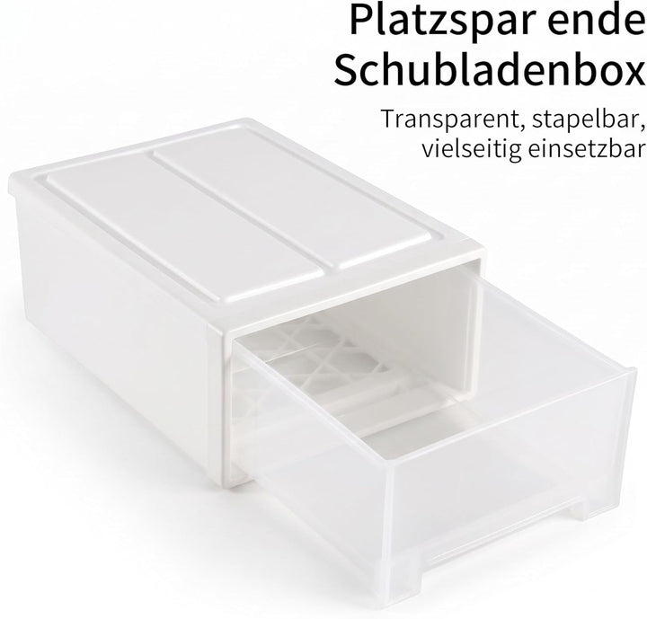 2 Stück Schubladenbox Kunststoff Weiss, 30 x 22 x 12cm Stapelbare Schreibtisch Organizer mit Schubla