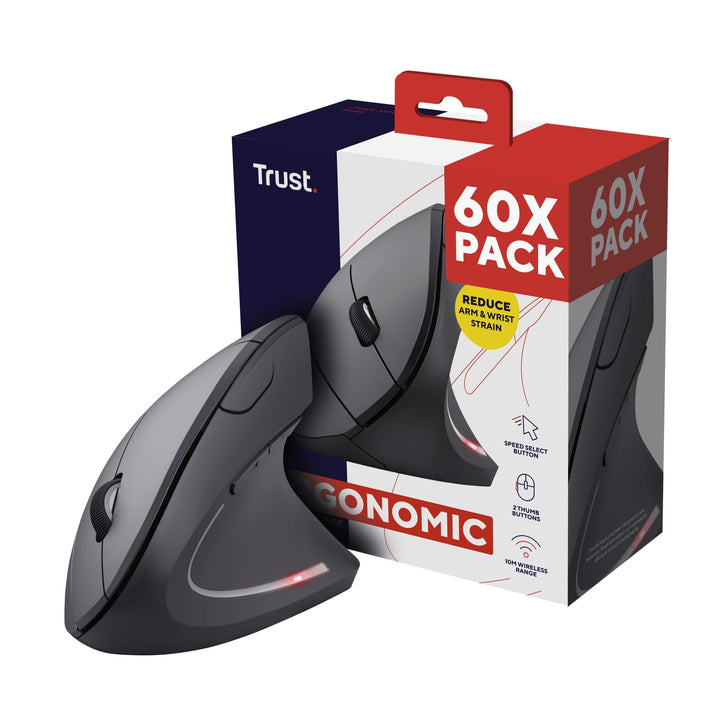 Trust Verto 60 Pack - 60x Kabellose Vertikale Maus, Wireless Ergonomische Maus, Vorbeugung Gegen Mau