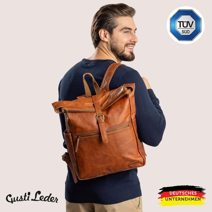 Gusti Leder Rucksack für Damen & Herren - Milo - Rolltop Rucksack Leder Damen & Herren, Lederrucksac
