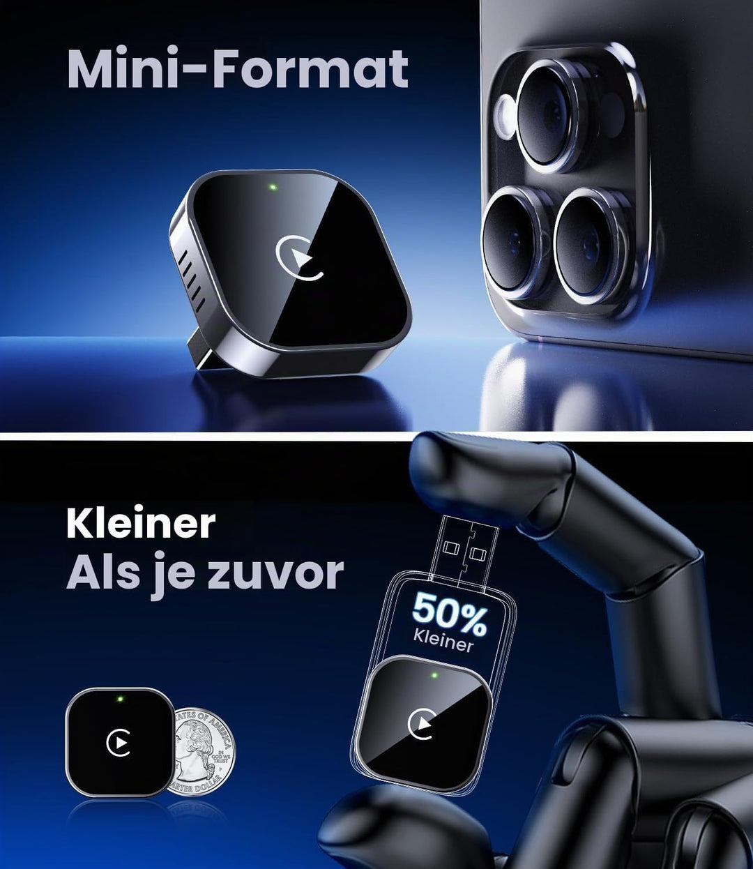 MZU CarPlay Wireless Adapter für iPhone – Upgrade auf kabelloses CarPlay, Plug &amp; Play, USB/Type-C, M