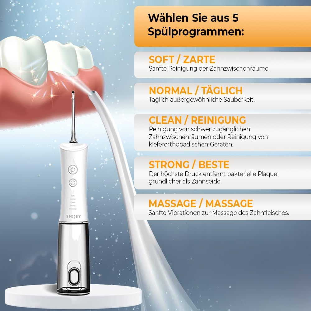 SMILEY Pro Aqua Munddusche Kabellos Zahndusche | Elektrisch Zahnreinigung Zahnzwischenraumreiniger I