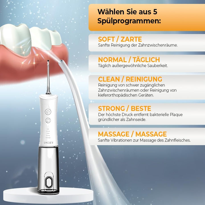 SMILEY Pro Aqua Munddusche Kabellos Zahndusche | Elektrisch Zahnreinigung Zahnzwischenraumreiniger I