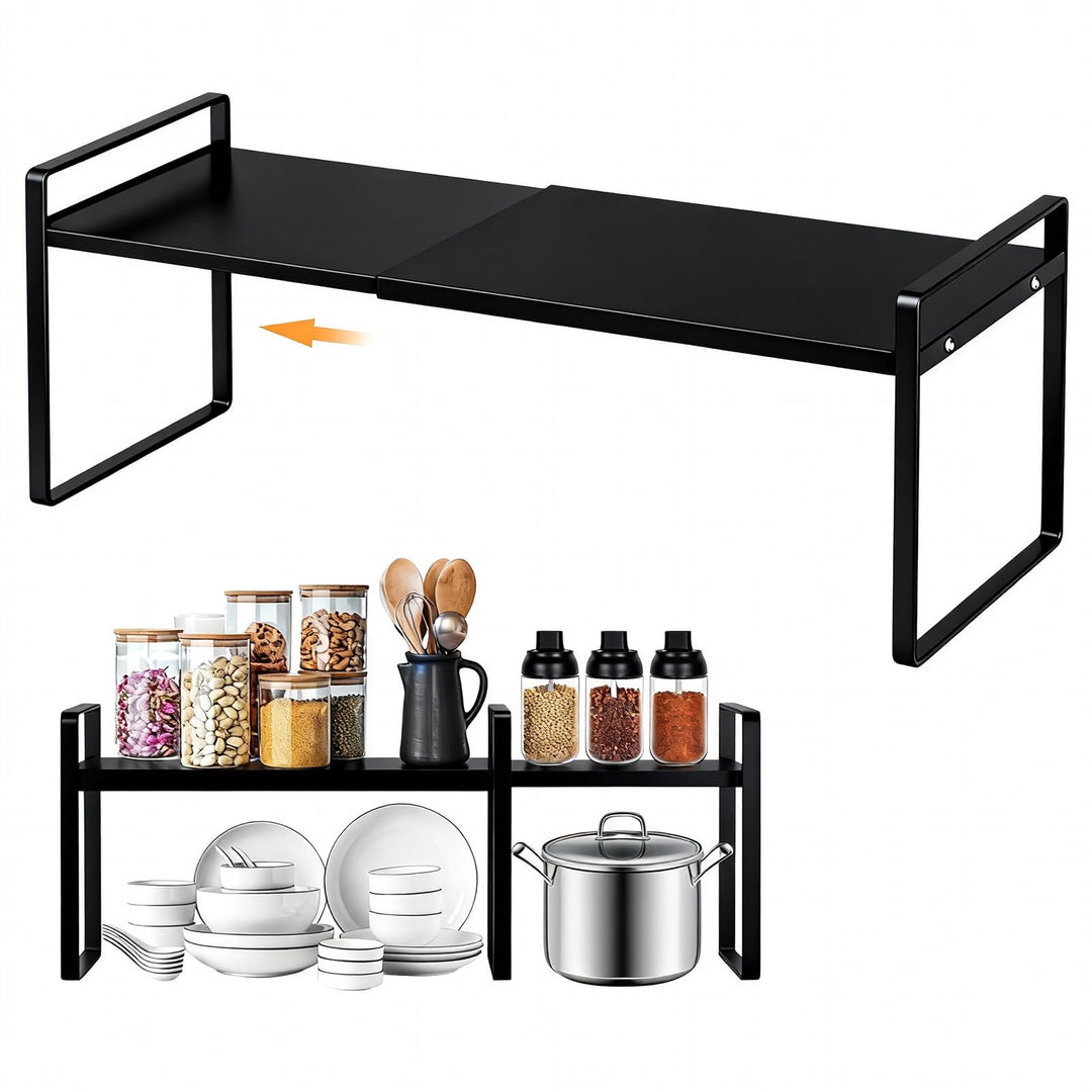 Erweiterbares Schrankregal, Küchenregal Organizer 35-65cm Verstellbarer, Regaleinsatz, Gewürzregale,