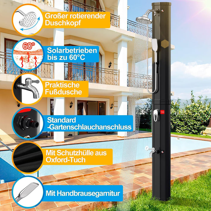 Eulenke solardusche Garten 60 Liter | 226 cm | gartendusche solar | warmes Wasser max. 60 °C | ausse