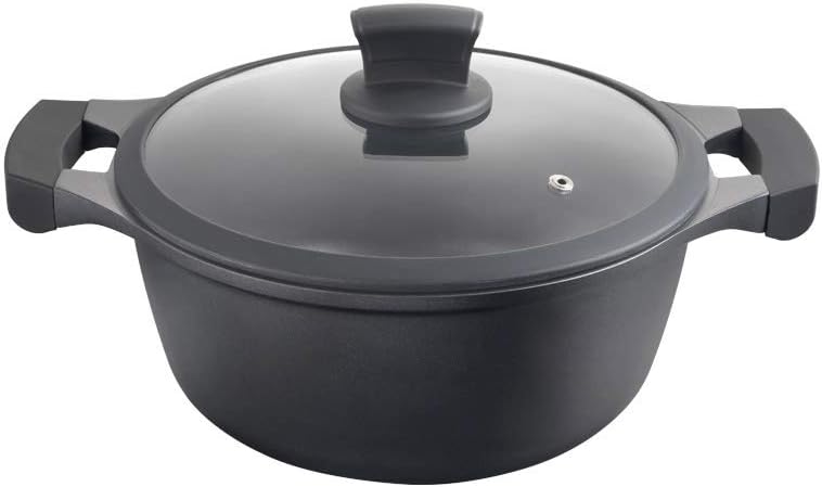 Metaltex XPERT - Deep Cast Aluminum Casserole 20 cm with Tempered Glass Lid Hoher Kochtopf 20 cm, Ho