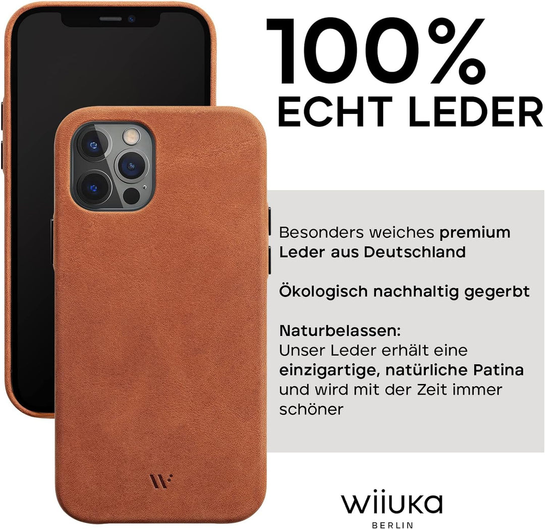 WIIUKA Hülle für iPhone 12/12 Pro, Deutsches Leder, Lederhülle extra Dünn, Premium Handyhülle, Case,