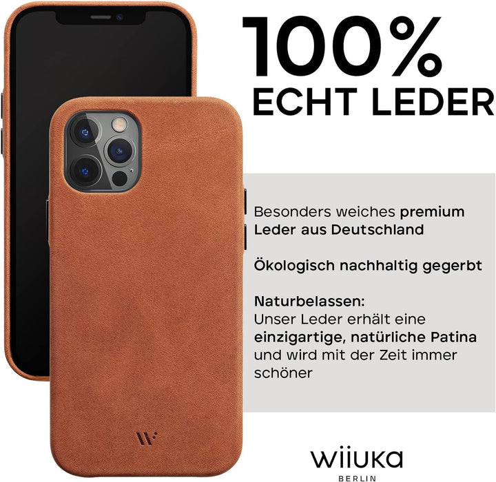 WIIUKA Hülle für iPhone 12/12 Pro, Deutsches Leder, Lederhülle extra Dünn, Premium Handyhülle, Case,