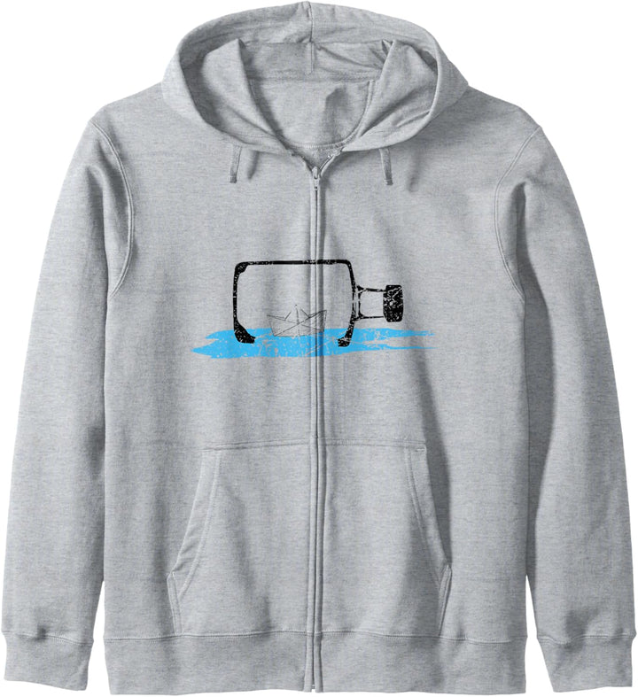 Papierschiff in Flasche Flaschenpost Meer Kapuzenjacke