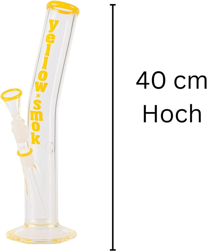 Weedness Glas Bong 18,8 mm Schliff Ø 55mm - 40 cm hoch Gelb - Schräge Bong Komplett Set Gross, Gelb