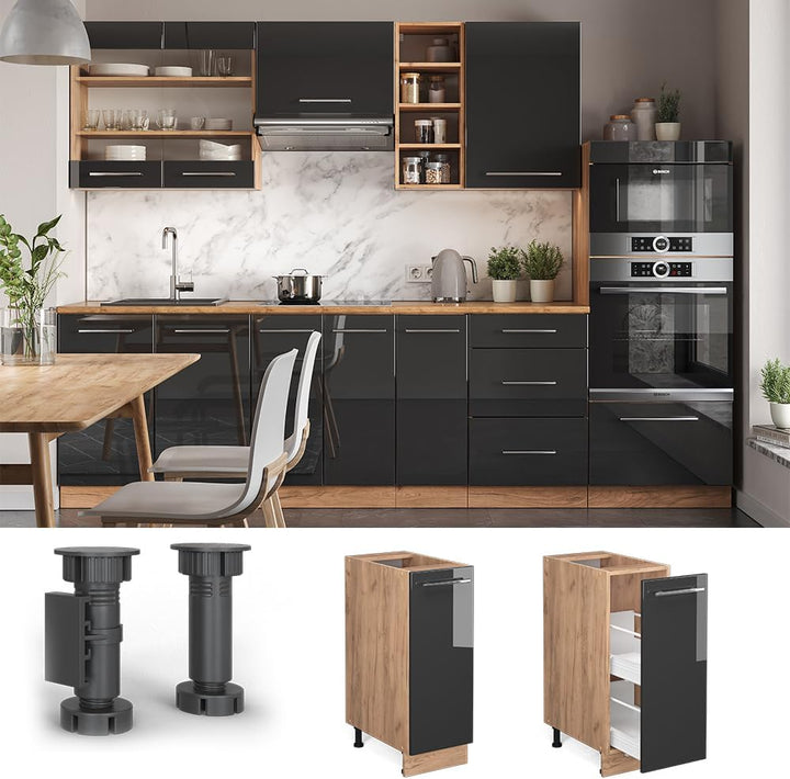 Vicco Apothekerschrank Fame-Line, Anthrazit Hochglanz/Goldkraft Eiche, 30 cm ohne Arbeitsplatte Apot