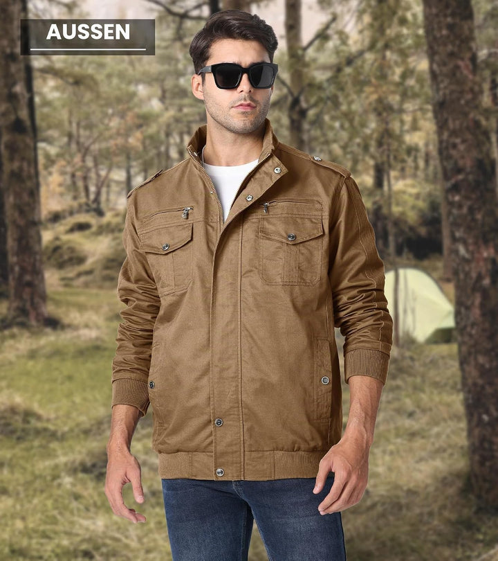 EKLENTSON Herren Arbeitsjacke Workwear Übergangsjacke Cargo Jacke mit Vielen Taschen L Khaki #91, L
