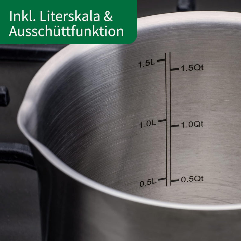 FACKELMANN Chefkoch Milch-Topf Ø14 cm München aus Edelstahl – Hochwertiger Kochtopf Ausschüttfunktio