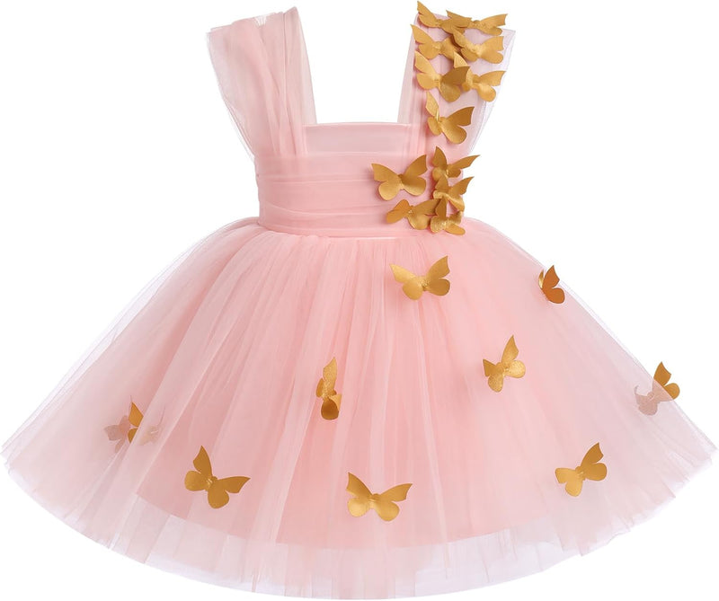FYMNSI Baby Mädchen Prinzessin Kleid Blumenmädchenkleid Taufkleid Kleinkinder Schmetterling Festlich