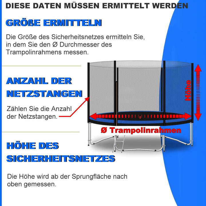 Baunsal® Trampolin Sicherheitsnetz Ø 183 185 244 250 275 277 300 305 335 337 366 370 396 400 427 430