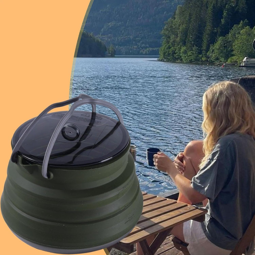 Silikon-Camping-Kochtopf, faltbarer Kaffeekessel, 1,5 l Wasserbehälter mit grossem Fassungsvermögen,