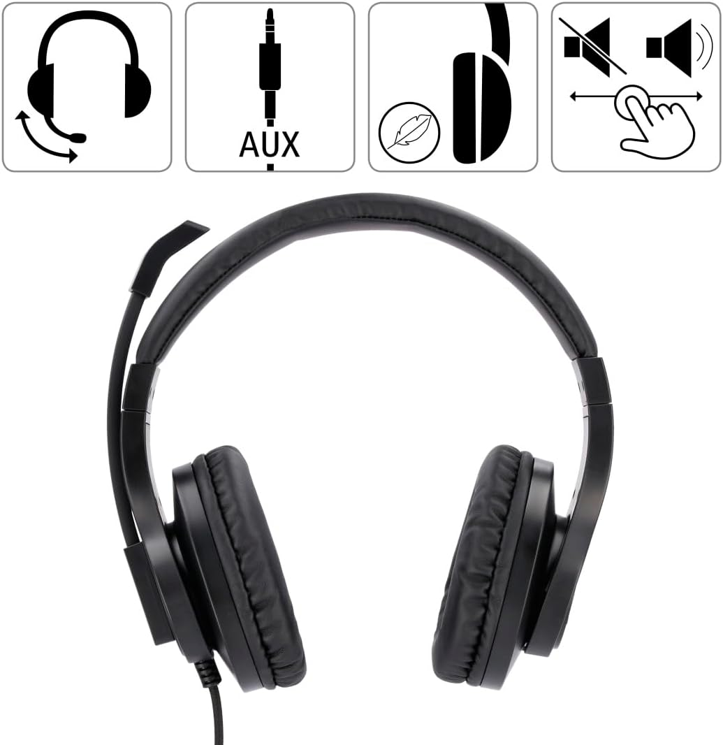 Hama PC Headset, Over Ear Kopfhörer mit Mikrofon (Headset mit Lautstärkenregler und verstellbarem Mi