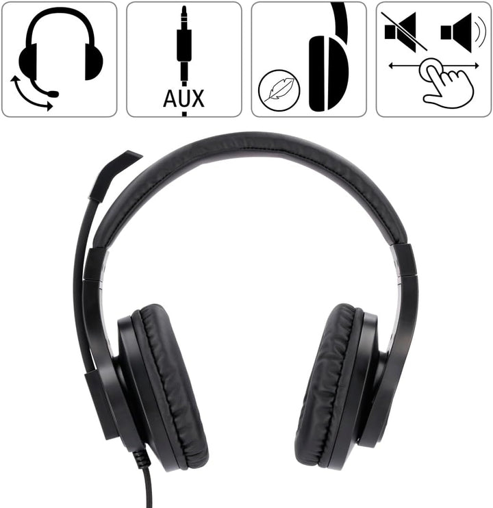 Hama PC Headset, Over Ear Kopfhörer mit Mikrofon (Headset mit Lautstärkenregler und verstellbarem Mi