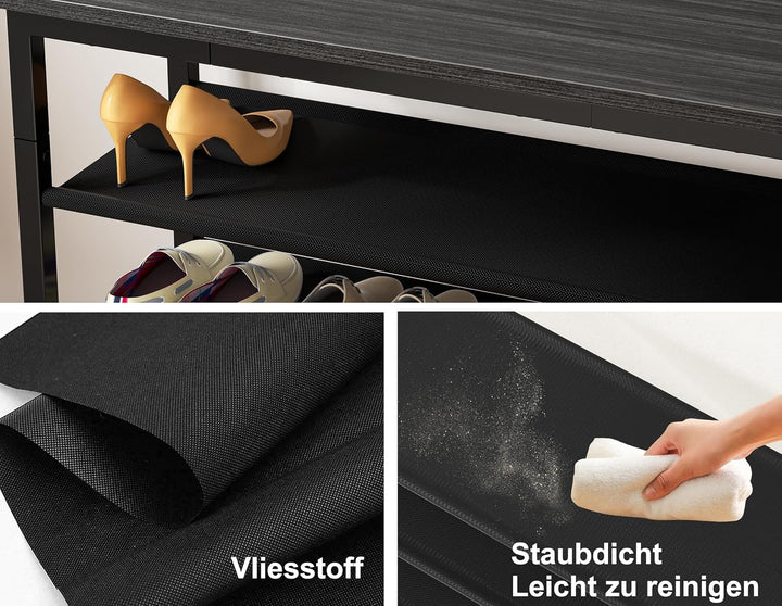 HOMIDEC Schuhregal mit 3 Ebenen, Schuhbank mit Holzplatte, Schuhregal mit Sitzbank, Regal Vliesstoff