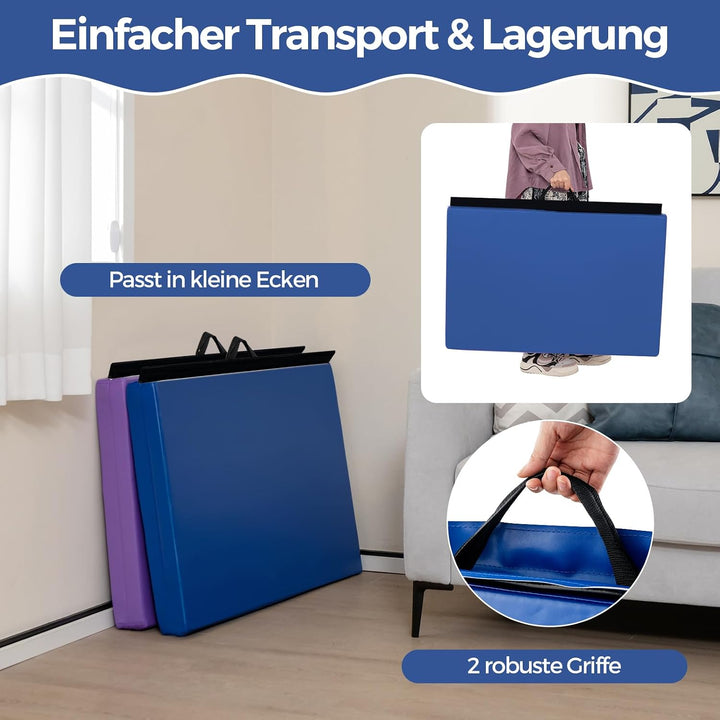 COSTWAY 180x60x4cm Weichbodenmatte, 2 Fach klappbare Gymnastikmatte, Yogamatte mit Klettverschluss u