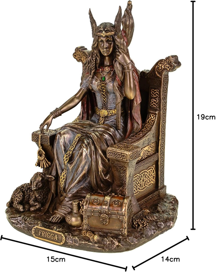 Veronese 708-7432 Germanische Göttin Frigga Frau Odins auf Thron Frigg Odin bronziert Figur