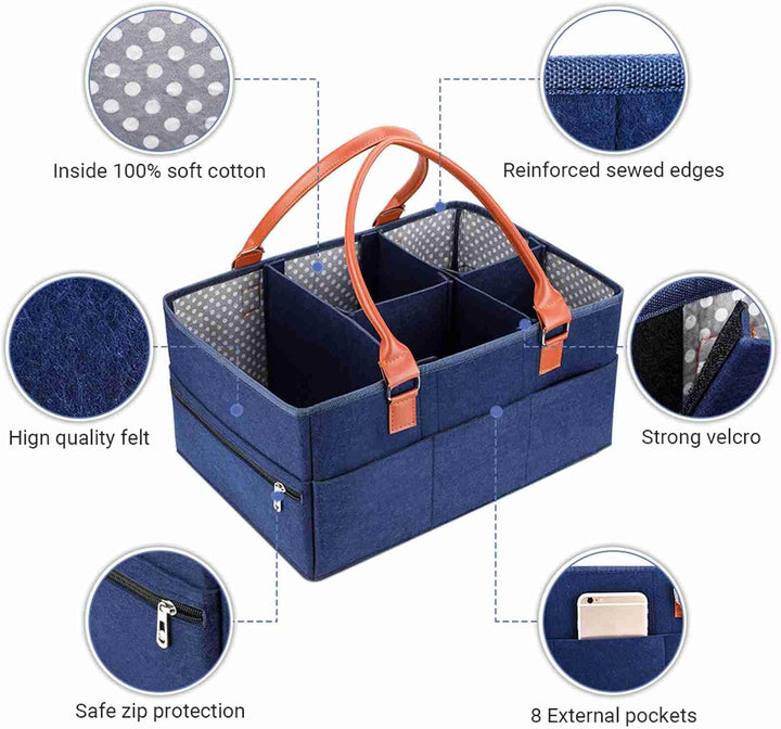 CHICIRIS Baby-Windelkorb, Baby-Windel-Caddy-Organizer, Grosser Tragbarer Windel-Aufbewahrungskorb, P
