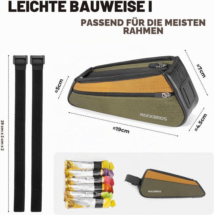 ROCKBROS Fahrrad Rahmentasche für Schnellen Zugriff, Kratzfest & Abriebfest Oberrohrtasche mit Refle