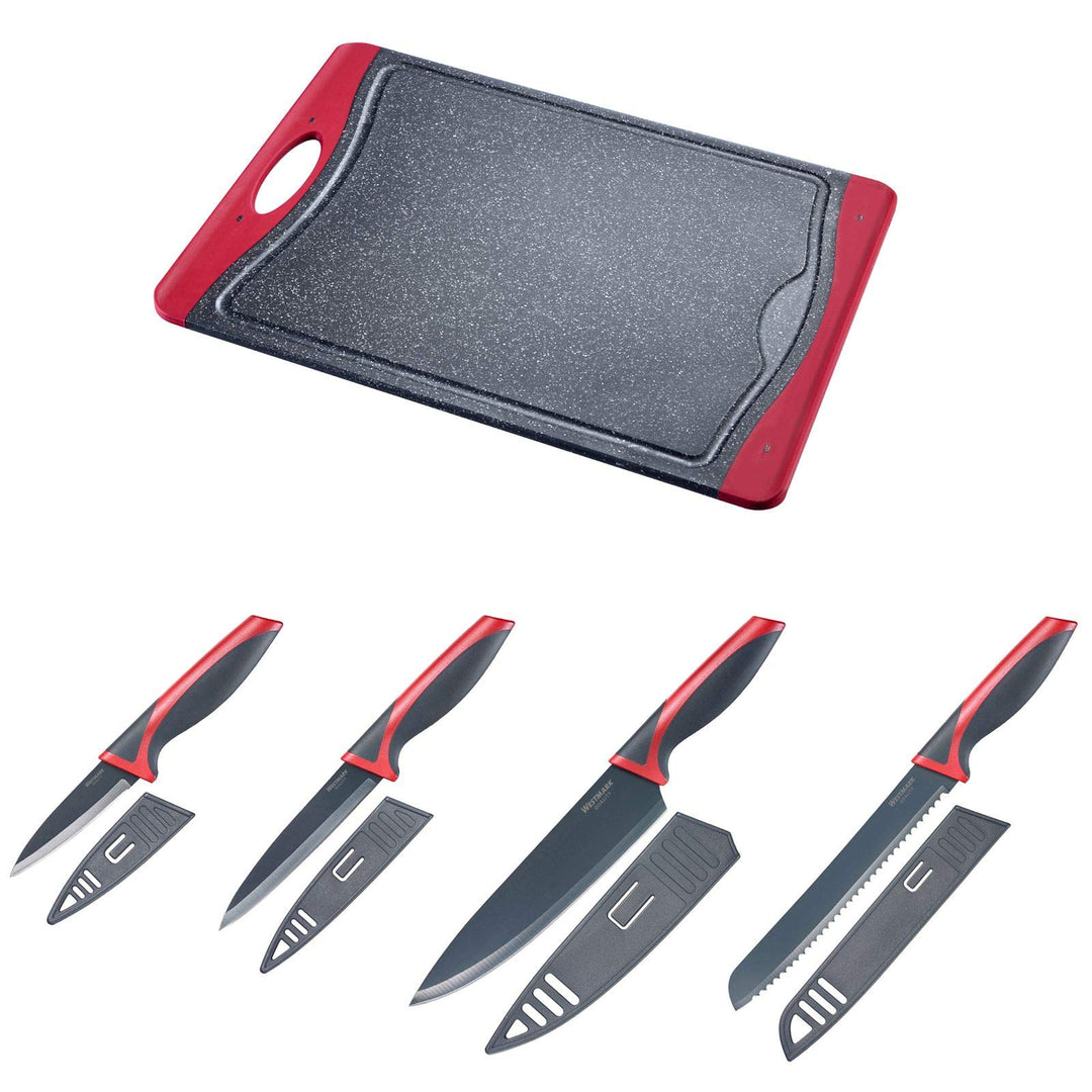 Westmark Schneid/Messer-Set 5-tlg, 1 grosses Schneidbrett und 4 Messer, Schneidbrett 37 x 25,5 cm, C