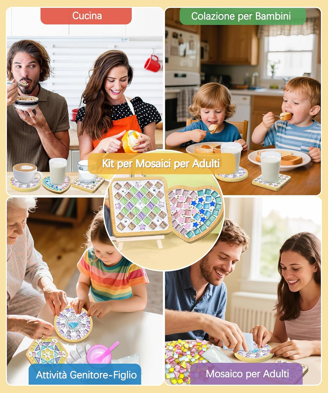 Finsink Mosaik bastelset kinder 4pcs mosaik untersetzer bastelset diy holz untersetzer Set Mosaikste