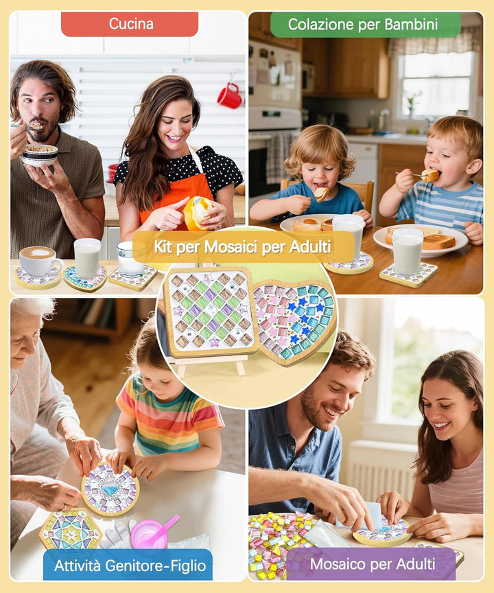 Finsink Mosaik bastelset kinder 4pcs mosaik untersetzer bastelset diy holz untersetzer Set Mosaikste